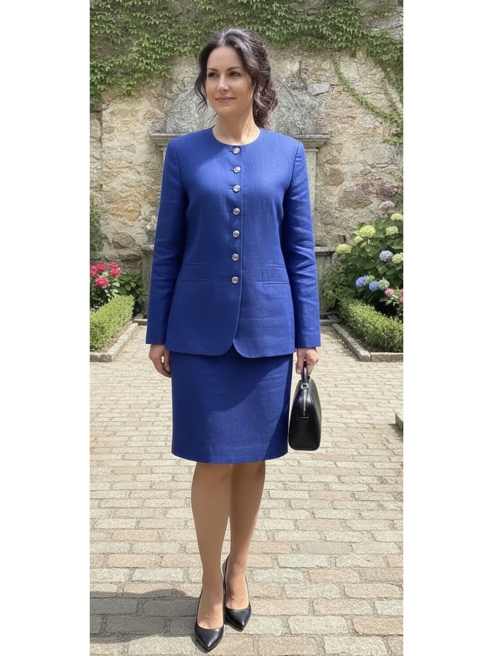 Harvé Benard Blue Wool Suit Set Size 18